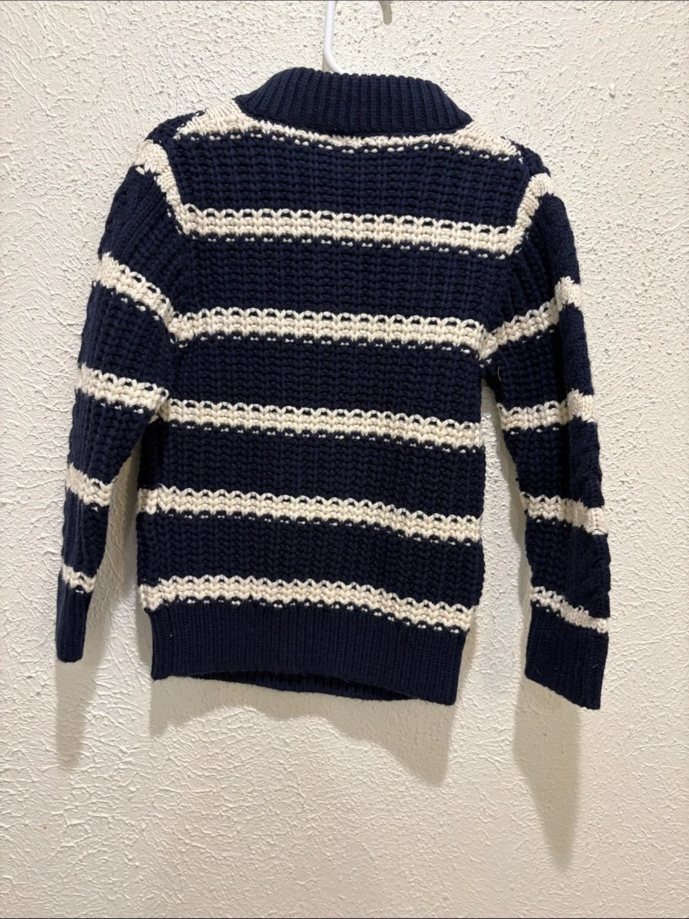 GAP Navy and White Striped Cable-Knit Cardigan Sweater